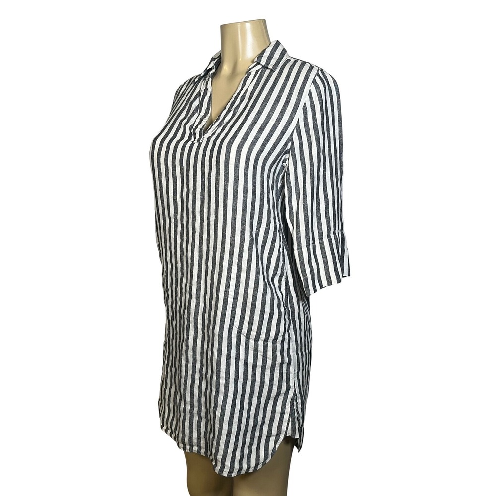 Soft Surroundings Striped Linen Tunic Dress Gray White Small Women